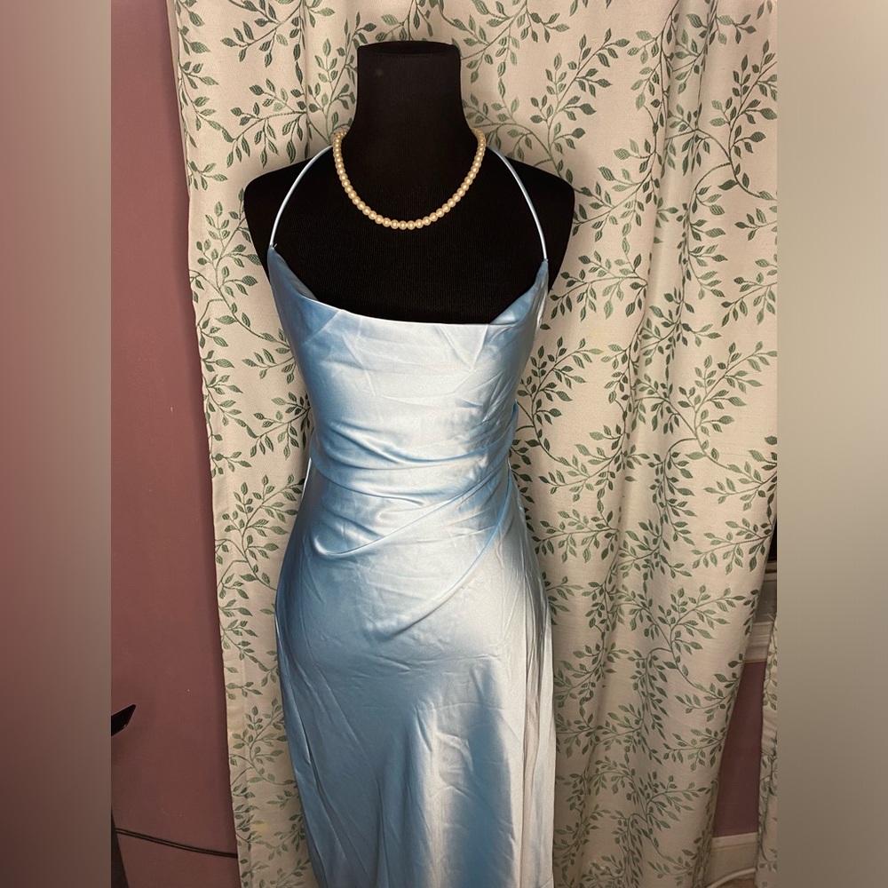 Selfie Leslie Strapless Satin Slip Dress in Light Blue
